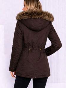 Women's Lined Twill Parka - Chocolate Brown - View 2