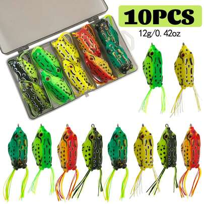 Set de 10 señuelos de pesca con forma de rana con rayos, de 11g/12g cada uno, equipados con ganchos afilados y diseño realista, adecuados para diversas profundidades de agua