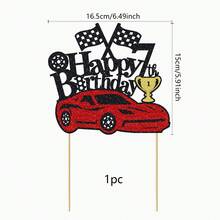 1 chiếc phụ kiện trang trí bánh kem hình xe đua, thích hợp cho sinh nhật 1/2/3/4/5/6/7/8/9/10, chủ đề cờ caro xe đua, dùng cho tiệc sinh nhật. - Xem 19