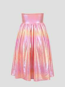 Vestido elegante sin tirantes con tela metálica, diseño de pecho retorcido y fruncido, rosa de verano - Rosa - Ver 6