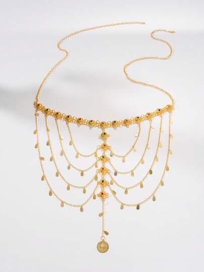 Herseygold 1pc Gold-Plated Women's Jewelry Headdress, Turkish Kurdish Bridal Headpiece, Middle Eastern Arabic Luxury Headchain, Wedding & Festival Accessory