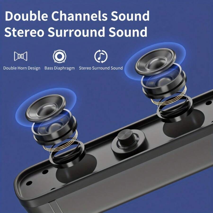 桌面长条形USB有线音箱，360°环绕HiFi低音扬声器，适用于PC、笔记本电脑和手机 - 查看 1