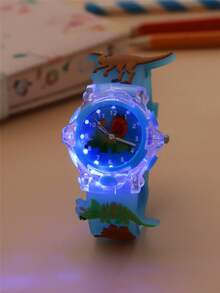 Cute Silicone Strap Dinosaur Pattern LED Light Quartz Cartoon Children Watch - Baby Blue - View 2