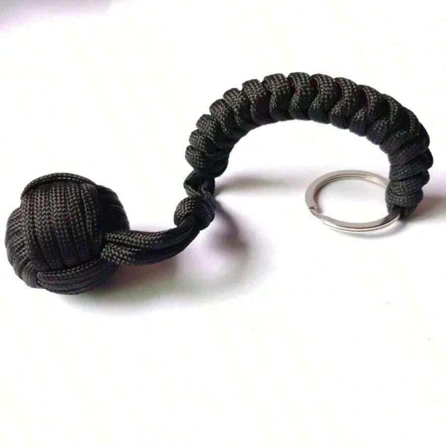 Outdoor Self-Defense Umbrella Rope,Monkey Fist Steel Ball, Paracord Survival Key Chain, Outdoor Safety Protection Accessories - 黑色 - 查看 1