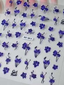 1pc Purple Floral Embossed Nail Sticker, Botanical Theme, Shiny Surface, Asymmetrical Shape, Suitable For Women Manicure, Pedicure, Holiday Decoration - Multicolor - View 5