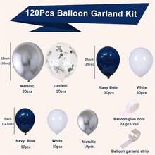 Dark Blue And Silver Balloon Kit For Birthday Parties And Gatherings With 100+ Pieces And Ribbon Ties - 查看 5