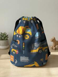 1pc Drawstring Backpack, Multi-Scenario Universal, Extra Large Capacity, Ultra-Lightweight & Portable, Durable, High Aesthetic, Foldable Storage Bag, Cartoon Car Print Pattern Children's Drawstring Sports Backpack, Dust-Proof Storage, Suitable For Outdoor Travel, Fitness, Daily Commute And School Use - Multicolor - View 9