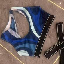 Women Fashion Backless Asymmetrical Bandeau Bikini Swimsuit Medium Stretch Casual Sexy Cute Two-Piece Set - 寶藍色 - 查看 6