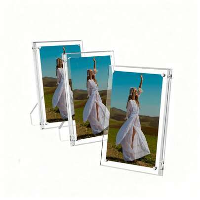 1 Set 2Pcs Clear Acrylic Picture Frames - 15.2x10.1cm & 17.8x12.7cm Tabletop Display Stands
