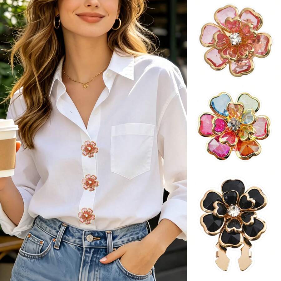 2 chiếc khuy áo trang trí hoa tinh tế, đính đá lấp lánh, nhiều màu sắc, dành cho cả nam và nữ, không cần may vá, có thể đeo trong 3 giây, thích hợp cho công việc hàng ngày, lễ hội, tiệc tùng, quà tặng sinh nhật. - hoa - Xem 1