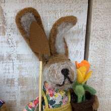 2x 22cm Wool Bunnies In Dungarees Easter Decorations Hanging Gisela Graham - View 4