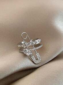 1pc Versatile Copper Micro-Inlaid Adjustable Ear Clip, Unique Star Design, Suitable For Women's Daily Wear, Valentine's Day, Mother's Day, Holiday Gift - Silver - View 3