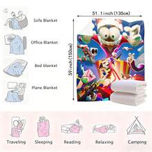  1PC A-Amazing D-Digital Anime Circus Cozy Super Soft Flannel Blanket,  Flannel Throw Blanket 50"X60" - Printed With Purple Blue Neon Gradient Background, , Jax, Gangle, King, One-Eyed Monster, Jagged Teeth, Clown Nose, Tapestry Wall Hanging, Digital Circus Fan Gift, Room Decor For Bedroom Or Dorm -280gsm - Nhiều màu 8 - Xem 8