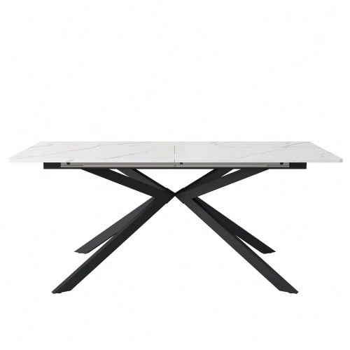 Extendable Dining Table, Automatically Extendable Dining Table, Rectangular Dining Table, Coffee/Leisure Table, 150/180 Cm Long X 70 Cm Wide X 76 Cm High, Cross Leg Design, Marble Structure, Black And White [OLD SKU: N634P167774]