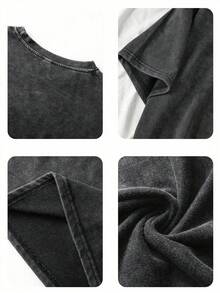 90s Retro Print Women's T-Shirt - Casual Short Sleeve Crew Neck Washed Top, Suitable For All Seasons Black Summer - Black - View 4