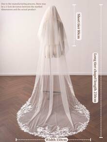 1 Pc 2 Tier Wedding Veil Lace Applique Cathedral/Chapel Bridal Veil Blusher Veils With Comb For Bride White Ivory - Multicolor - View 2