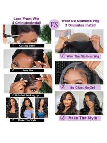 200% 超高密度水波纹假发 - 13x6 13x4 高清蕾丝前额真人混纺发丝，预先拔毛，无需胶水即可佩戴，自然蓬松卷发，饱满弹润，适合女性 - 自然色&黑色系 - 查看 10