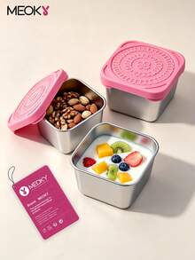Meoky 3pcs 8oz Stainless Steel Snack Containers With Silicone Lids, Leak-Proof Small Food Storage Boxes, Reusable Metal Lunch Boxes For Snacks, Meal Prep, Travel & Picnic - Pink*3-piece Set - View 1