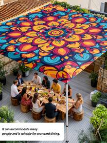 1 Floral Awning, Outdoor Thickened Waterproof Awning, Colorful Floral Awning, Gradient Mandala Floral Green Bohemian Pattern, Suitable For Gardens, Terraces, Beaches, Etc. (Includes Ropes, Frame Not Included), Camping Equipment - Multiple Styles - View 1