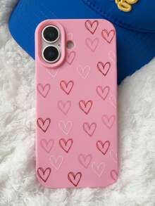 Funda de teléfono con patrón de corazón rosa, compatible con iPhone 17 Pro Max, 17 Pro, 17, 16, 15, 14, 13, 12, 11, adecuada para el Día de San Valentín - Rosa - Ver 15