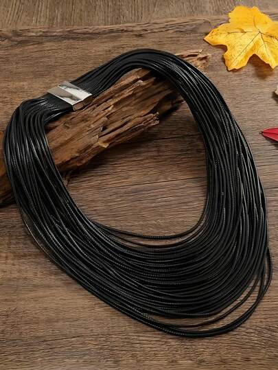 1 chiếc vòng cổ yếm nhiều lớp bằng dây sáp thủ công kiểu cổ điển, thanh lịch, phong cách nghỉ dưỡng biển, thích hợp cho nữ đeo hàng ngày và dự tiệc.
