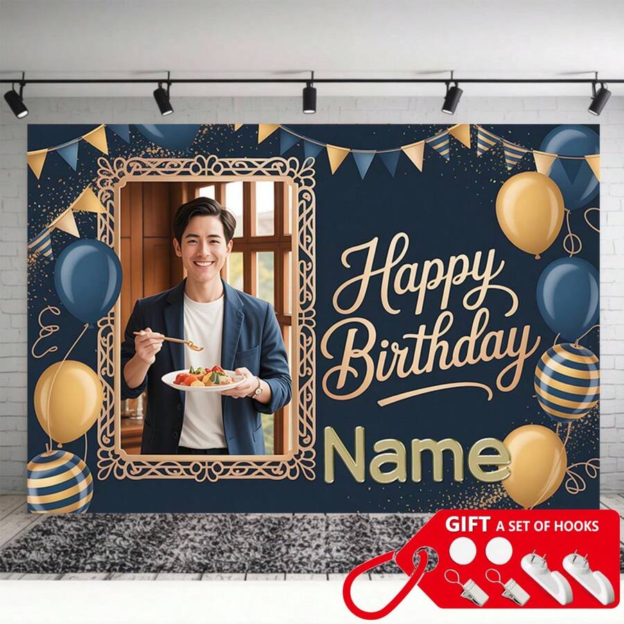 Party Backdrop 1pc 2D Plane Name Text/Picture Exclusive Personalized Customization, Happy Birthday Background With Photo, For Family Party Events, Wedding, Birthday Party, Coming-Of-Age Ceremony,,, Four Season,Christmas, Halloween, Thanksgiving, Easter, Back-To-School Season, Mother's Day, Father's Day, Or Valentine's Day, World Cup Gifts, Housewarming Gifts, Tea Rooms, Bedrooms, Living Rooms, College Dorms, Dining Room Wall Decor, Elegant And Stylish, Ideal For Graduation Season, Banners, Campus Decor, Campus Surprises, Dorm Decor, Back-To-School Home Decor, And More. - Nhiều màu - Xem 1