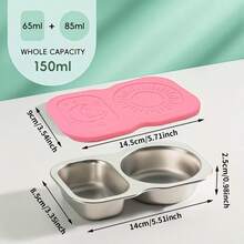 1 paquete de 304 tazas de salsa de acero inoxidable con 2 compartimentos y tapa de silicona, recipiente reutilizable de 2 compartimentos para aperitivos, juego de recipientes para aliños, recipiente pequeño de 2 compartimentos para condimentos con tapa de silicona, adecuado para aliños de ensalada - Multicolor - Ver 4
