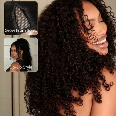 UNice Hair EasiContour InvisiBlend V Part Minimal Coverage Seamless Curly Wig, No Glue No Drawstring No Visible Edges, Upgraded U Part Wig Beginner Friendly 100% Human Hair Uniwigs Wig