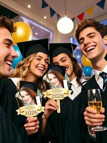 1pc Personalized Wooden Graduation Hand Fan,Custom Photo And Text Graduation Hand Fan, Personalized Class Of 2026 Handheld Sign, Graduation Party Photo Booth Prop,A Unique Keepsake For The Graduate - Multicolor - View 3