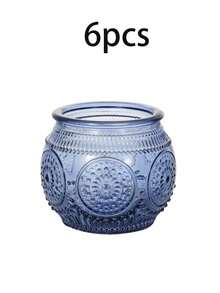 6pcs Blue Glass Candle Holders Set, Vintage Glass Candle Holders, Dining Table Centerpiece Decor Tea Light Candle Holders, Wedding & Party Decoration Glass Candle Holder Set, Suitable For Party Decor, Tea Lights & Wedding Gifts - Jar Candlestick - View 13