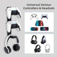 Soporte de pared para controlador de juegos con gancho para auriculares, organizador de pared de metal para gaming que sostiene 2 controladores y 1 auricular, sin necesidad de taladrar, con adhesivo o montaje con tornillo, compatible con P5, Switch y la mayoría de controladores de juegos - Ver 6