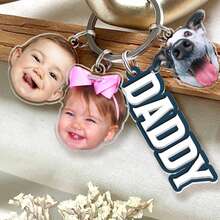 Personalized Father's Day Gift Custom Dad Keychain With Photo Pendant, Pet Owner Gift Custom Photo Keychain, Personalized Acrylic Photo Keychain, Dog Keychain, Cat Keychain, Pet Photo Keychain, New Dad Gift, Valentine's Day Gift, Backpack Hanging Keychain, Room Decor Office Hanging Keychain, Father's Day Birthday Gift, Anniversary Family Dad Husband Gift, School Supplies - H-multi-portrait Father's Day Keychain - View 7