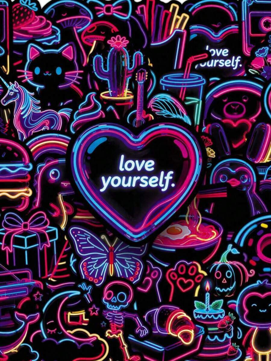 50pcs Fluorescent Animal Stickers, Fluorescent Decoration, Cartoon Graffiti Decorative Stickers, Cool Stickers, Colorful Stickers, Waterproof Vinyl Stickers Suitable For Water Bottles, Laptops, Phones, Skateboards, Bicycles, Suitcases, Guitars - A - View 1