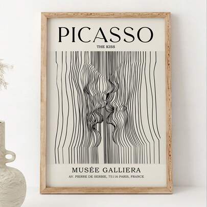 1pc Pablo Picasso, The Kiss Poster, Picasso Abstract Line Art Print, Mid Century Modern Minimalism, Gallery Exhibition Wall Art Print, Line Art Print Posters Unframed