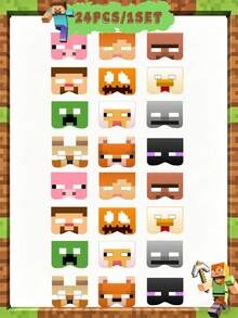 Minecraft 12个装我的世界派对半脸面具，拍照道具，新款像素大战化妆舞会DIY面具 - 彩色 - 查看 2