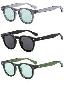 3pcs Retro Rivet Small Frame PC Decorative Fashion Glasses, Minimalist Versatile High-End Unisex Driving Glasses - Multicolor - View 8