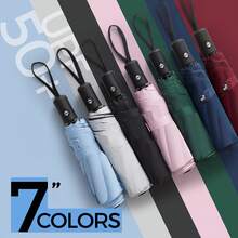 UV-Blocking Automatic Folding Umbrella – Basics Style, Sun & Rain Dual Use, Foldable, 8-Rib Iron Frame, 190T Pongee Fabric, Plastic Handle – Quick Open & Close System - Multicolor - View 7