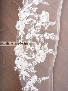 1 Pc 2 Tier Wedding Veil Lace Applique Cathedral/Chapel Bridal Veil Blusher Veils With Comb For Bride White Ivory - Multicolor - View 8