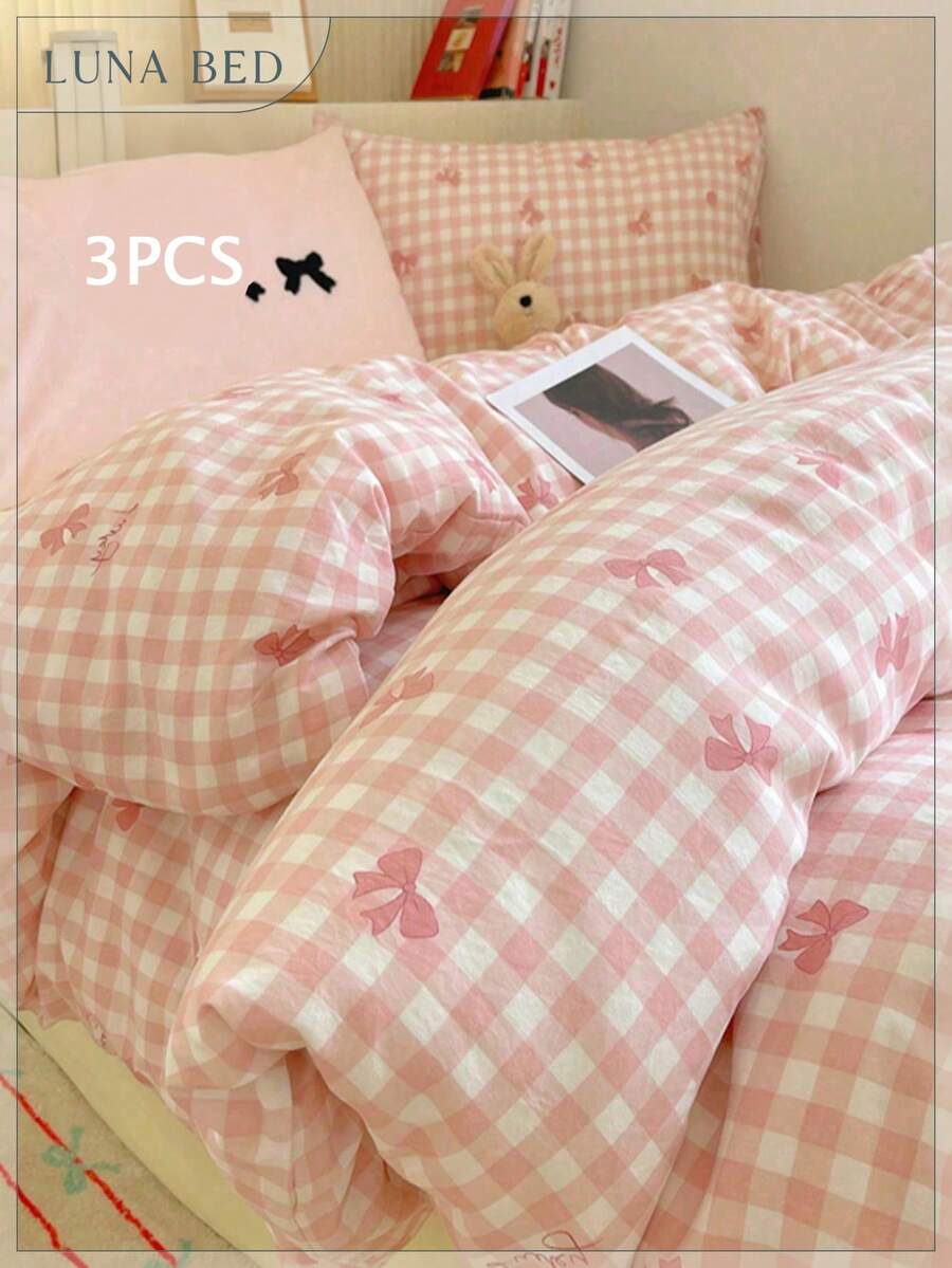 3pcs Duvet Cover Set (1 Duvet Cover + 1/2 Pillow Shams, Comforter Not Included), Simple Plaid Print Bedding Set, Soft & Comfortable Duvet Cover, Suitable For Bedroom, Guest Room - Multicolor - View 1