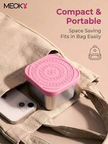 Meoky 3pcs 8oz Stainless Steel Snack Containers With Silicone Lids, Leak-Proof Small Food Storage Boxes, Reusable Metal Lunch Boxes For Snacks, Meal Prep, Travel & Picnic - Pink*3-piece Set - View 6