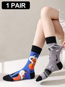 1 Pair Unisex Assorted Color Asymmetric Design Novelty Cartoon Crew Socks - Multicolor - View 19