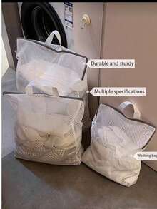 1pc White Laundry Wash Bag With Handle And Honeycomb Mesh,Large Capacity Mesh Laundry Bags,Thick Fine Mesh Washing Machine Bag Suitable For Bra, Delicates,Sweater,Hosiery, Lingerie,Laundry Basket Christmas For Holiday Gift Giving - Multicolor - View 1