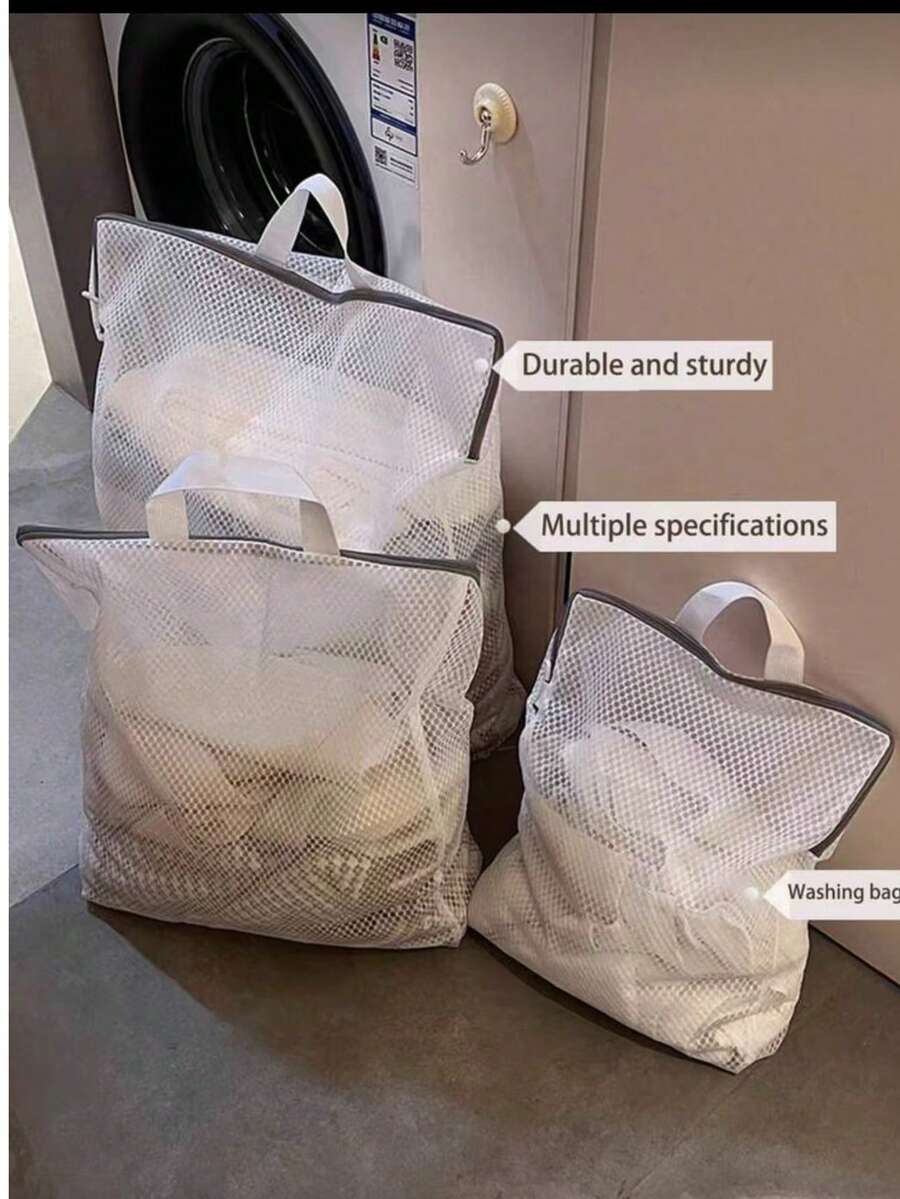 1pc White Laundry Wash Bag With Handle And Honeycomb Mesh,Large Capacity Mesh Laundry Bags,Thick Fine Mesh Washing Machine Bag Suitable For Bra, Delicates,Sweater,Hosiery, Lingerie,Laundry Basket Christmas For Holiday Gift Giving - Multicolor - View 1