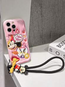 This Disney Mickey Mouse Lanyard Phone Case Is Fully Covered In TPU Material. It's Shockproof, Lightweight, And Compatible With IPhone17/16/11/13/15/15 Plus/15 Pro/15 Pro Max/12/14 Pro Max/11 Pro Max/12 Pro/12 Pro Max/13. This Phone Case Makes A Popular Birthday Gift Or Business Gift; It's Durable, Stain- And Fingerprint Resistant, And Suitable For Both Men And Women. The Set Also Includes A Mickey Mouse Phone Case And A Mickey Mouse Plush Bracelet. It's A Perfect Gift For Friends And Family. This Stylish Phone Case Is Fun, Lightweight, And Durable. IPhone17 Pro Max Phone Case, Minnie Mouse Phone Case. - trắng - Xem 3