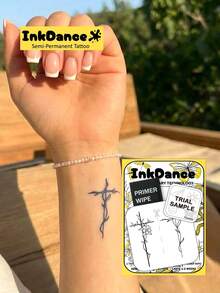 1 Kit "Vine Cross" Nueva tecnología de tatuaje temporal, tatuaje semipermanente, tatuaje falso, resistente al agua y de larga duración, diseño realista, el rugido del monarca, fórmula a base de plantas, regalo de danza de tinta, arte corporal del festival MNF212 - Negro - Ver 7