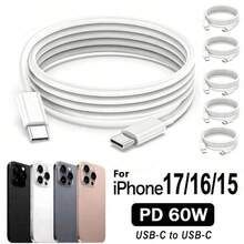 Solid Color White USB-C To USB-C 1/3/5pcs 60W Fast Charging 100cm/3.3FT Charging Cable, Compatible With IPhone 17/16/15 Series, S26/25 Series Spring Mother's Day - White - View 2