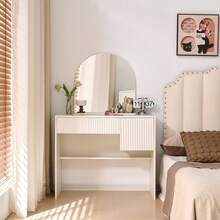 Dressing Table With Mirror – Modern Dressing Table With Drawers And Open Shelves, White, - H 135/W 90/D 40 Cm - White - View 1