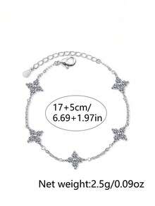 Nooxian 1pc Women Layered Tassel Copper Inlaid Zirconia Four-Leaf Clover Bracelet, Daily Gift Jewelry (No Gift Box) - 銀色 - 查看 6