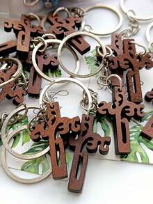 3/5/7sets Jesus Wooden Cross Keychain Sets, Including 9/15/21 Keyrings, 9/15/21 Cards, And 9/15/21 Gauze Bags, Suitable For Baptism, Wedding Communion, Bridal Parties And Souvenirs, Birthday Party Gifts, Religious Event Gifts, Daily Wear, Easter, Holiday Gifts - Multicolor - View 6
