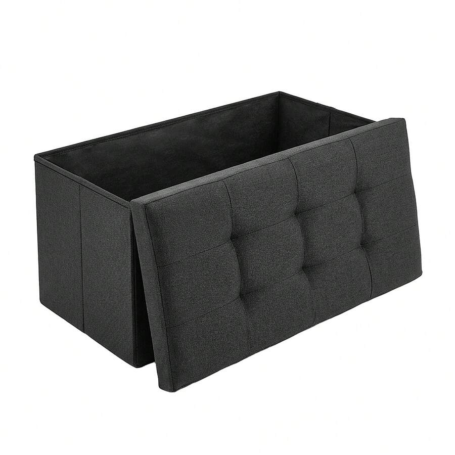 Ottoman Storage Bench With Lid | Foldable Multifunctional Footrest Stool, Toy Chest & Long Shoe Bench For Living Room, Bedroom & Apartment - 黑色的 - 查看 1